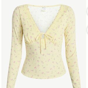 No Boundaries Tie Front Lace Trim Top with Long Sleeves XXL NWT